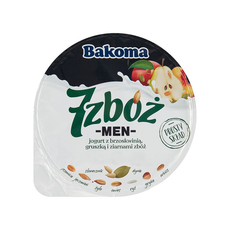 Bakoma 7 zbóż men Jogurt z brzoskwinią gruszką i ziarnami zbóż 300 g