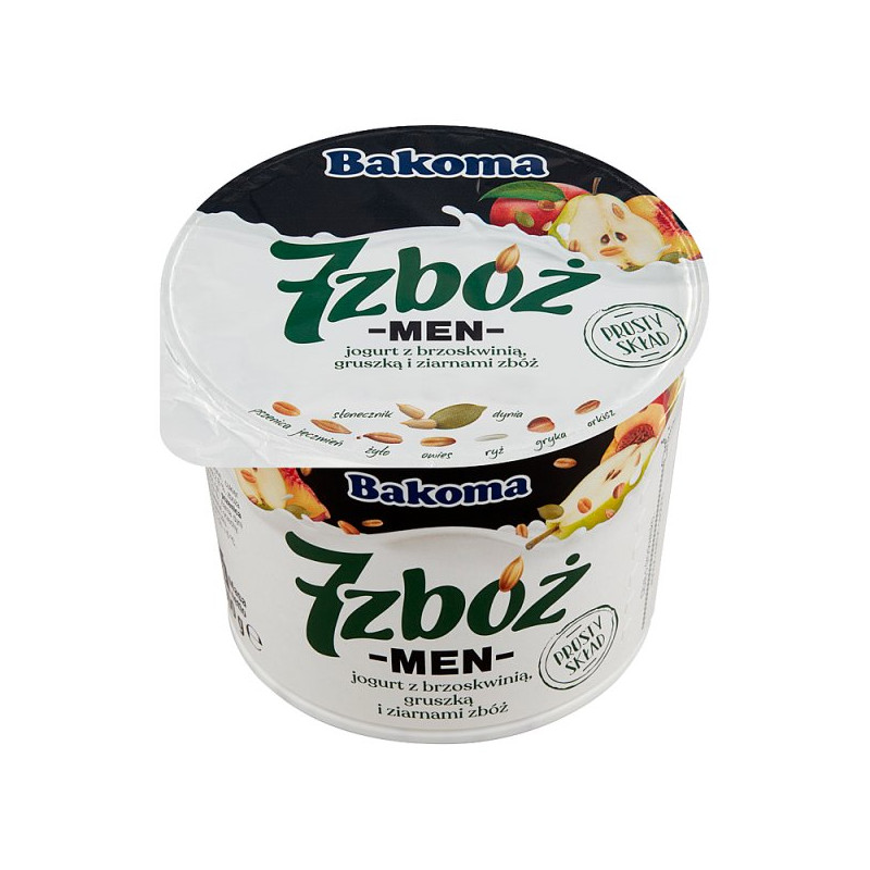 Bakoma 7 zbóż men Jogurt z brzoskwinią gruszką i ziarnami zbóż 300 g