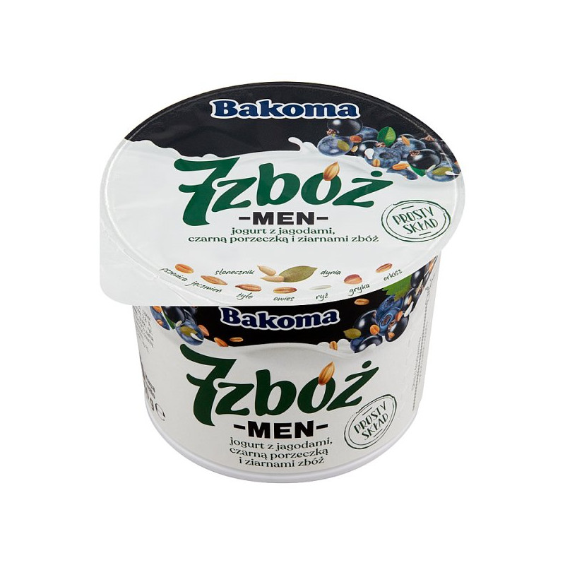 Bakoma 7 zbóż men Jogurt z jagodami czarną porzeczką i ziarnami zbóż 300 g
