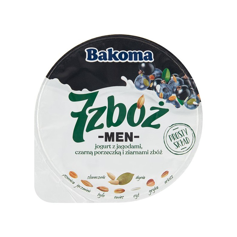 Bakoma 7 zbóż men Jogurt z jagodami czarną porzeczką i ziarnami zbóż 300 g