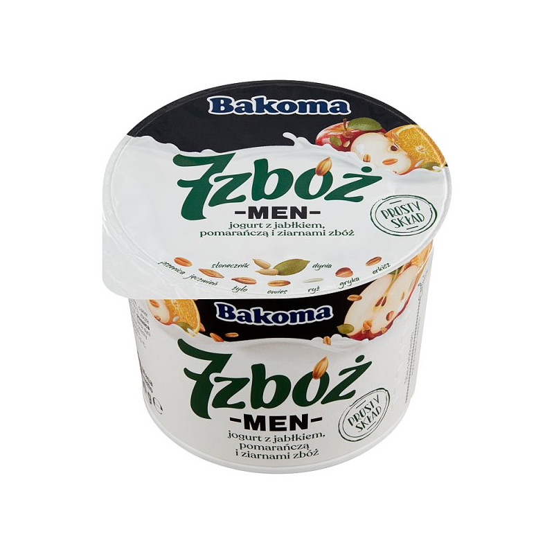 Bakoma 7 zbóż men Jogurt z jabłkiem pomarańczą i ziarnami zbóż 300 g