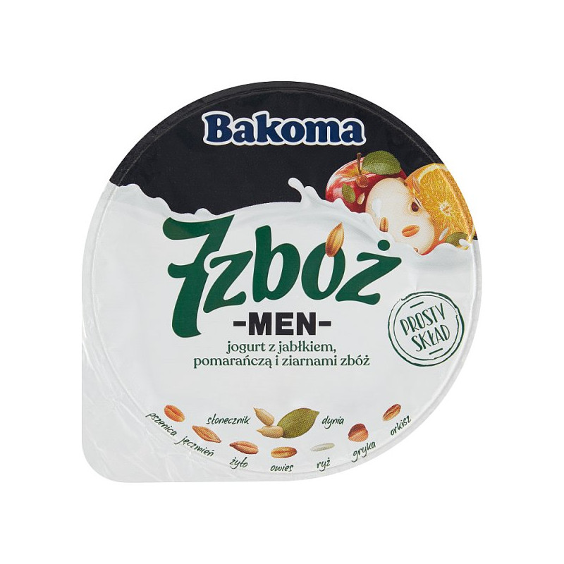 Bakoma 7 zbóż men Jogurt z jabłkiem pomarańczą i ziarnami zbóż 300 g