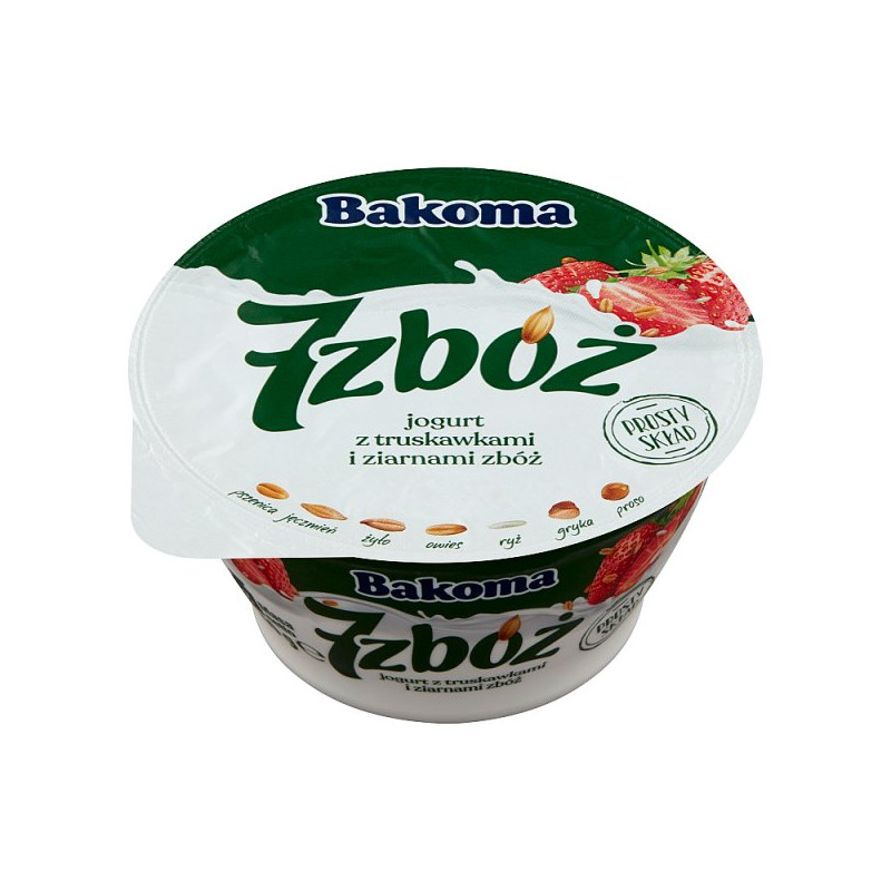 Bakoma 7 zbóż Jogurt z truskawkami i ziarnami zbóż 140 g