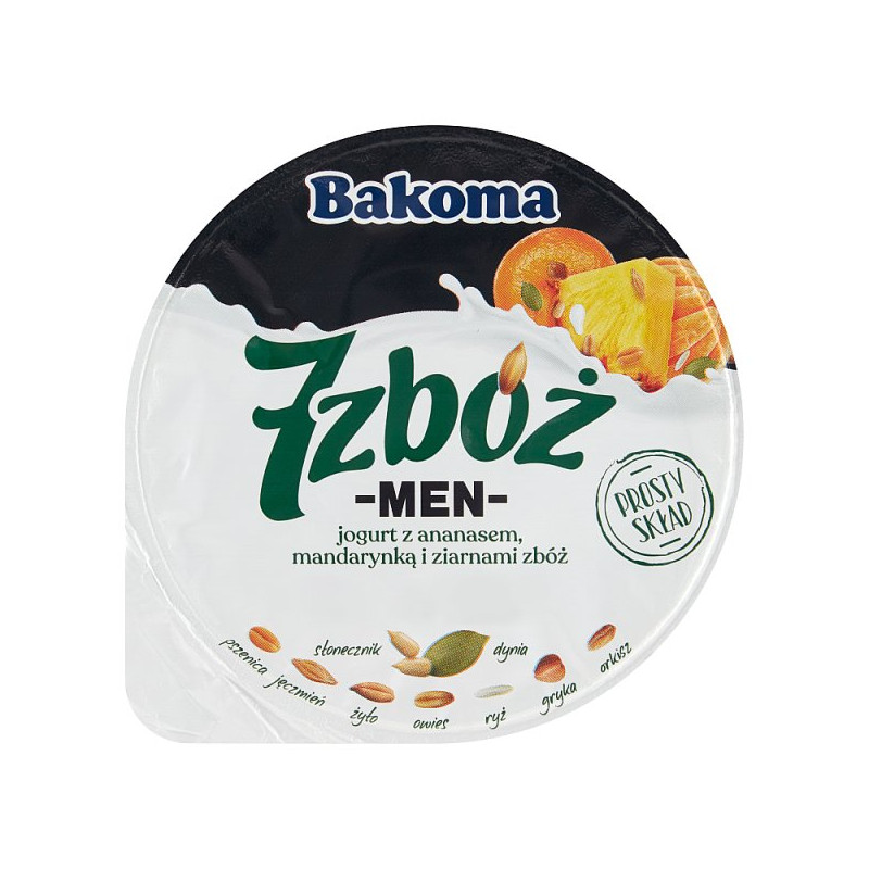 Bakoma 7 zbóż men Jogurt z ananasem mandarynką i ziarnami zbóż 300 g