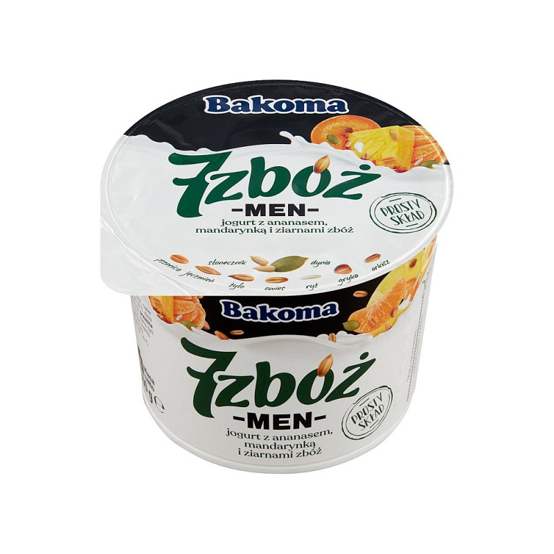 Bakoma 7 zbóż men Jogurt z ananasem mandarynką i ziarnami zbóż 300 g